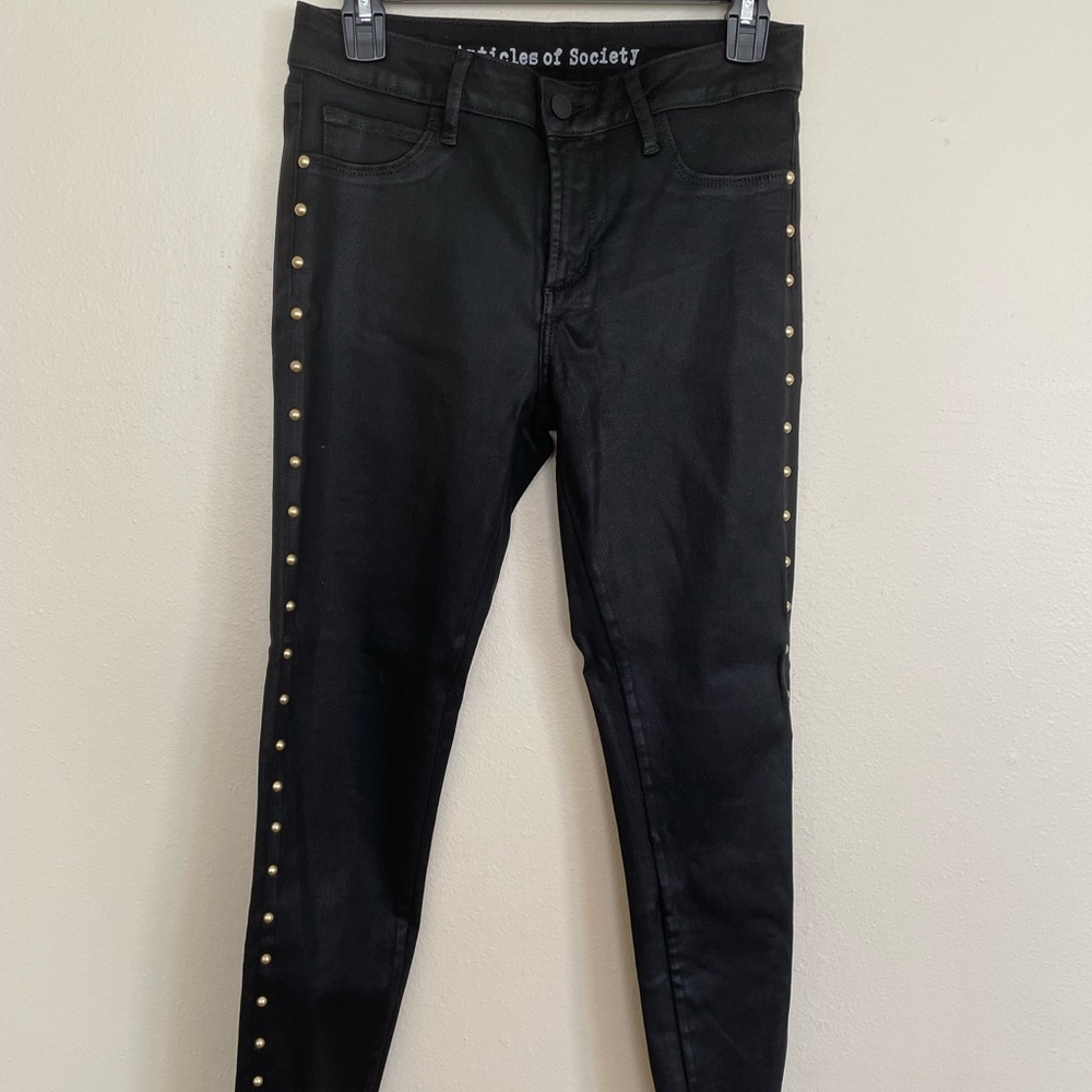 Article of Society Black Wax Jeans with Gold Studs
